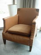 Mooie oude fauteuil in cognackleur, Ophalen, Gebruikt, 50 tot 75 cm, Hout
