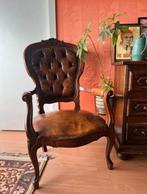 Chesterfield Fauteuil- Victoriaanse stoel Massief Hout leren, Huis en Inrichting, Fauteuils, Ophalen, Gebruikt, Hout, Victoriaan