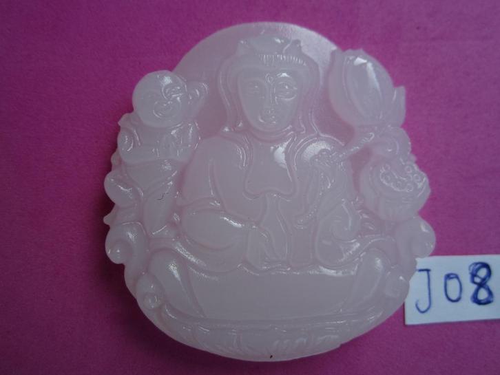 Handgemaakte Natuurlijke Witte Jade hanger GUANYIN J08., Sieraden, Tassen en Uiterlijk, Kettinghangers, Zo goed als nieuw, Steen of Mineraal