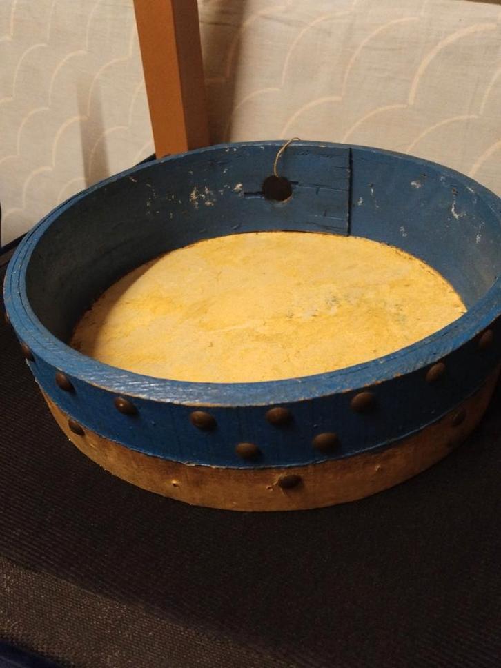 Antieke Handtrommel - Blauw en Geel, Muziek en Instrumenten, Percussie, Gebruikt, Trommel, Ophalen