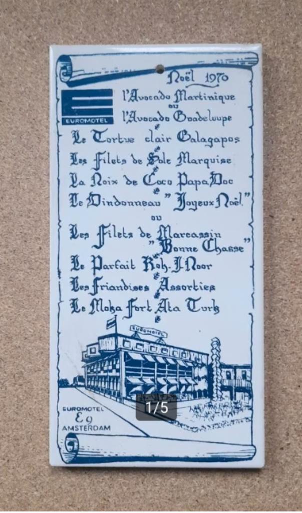 Vintage Tegel als Menukaart Voormalig Euromotel E9 A' dam., Verzamelen, Merken en Reclamevoorwerpen, Zo goed als nieuw, Gebruiksvoorwerp