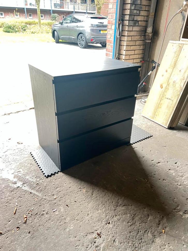 IKEA MALM Ladekast Zwart - 3 Lades, Huis en Inrichting, Kasten | Ladekasten, Gebruikt, 50 tot 100 cm, 25 tot 50 cm, Overige materialen