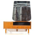 Vintage design kaptafel teak met spiegel en stijlvolle poten, Design, Ophalen of Verzenden, Zo goed als nieuw, Minder dan 100 cm