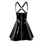 Zwarte kunstleren jurk leren wetlook latex bodycon sexy, Verzenden, Nieuw, Zwart, Boven de knie