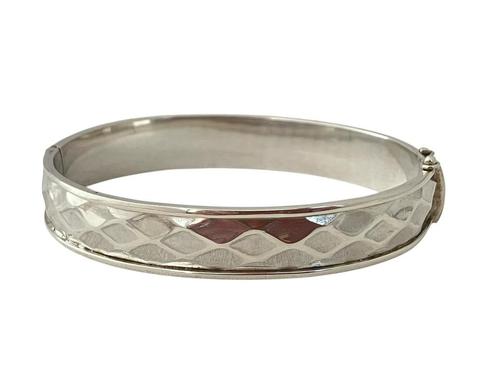Zilveren bangle, slavenband, met ruitmotief, b 12 mm, Sieraden, Tassen en Uiterlijk, Armbanden, Zo goed als nieuw, Zilver, Zilver