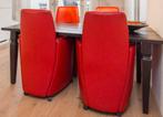 Teakhouten zwarte tafel met 4 leren stoelen, Vijf, Zes of meer stoelen, Gebruikt, Ophalen, Rood