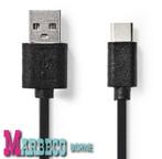 USB Kabel 2.0, USB-C male - A male 2 m, USB C kabel Zwart
