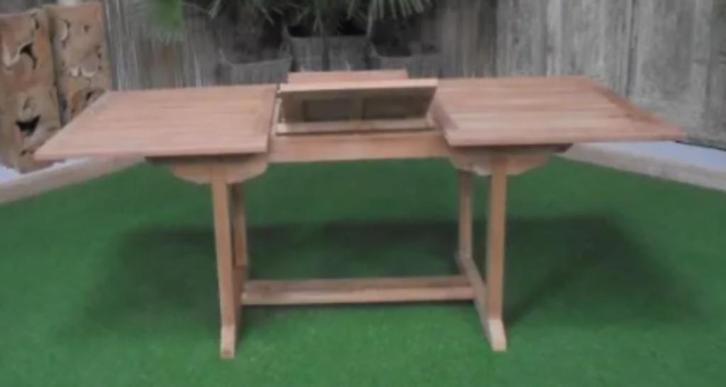 TEAK-tuintafel, tuinzetels, LED-parasol en koffer, Tuin en Terras, Tuinsets en Loungesets, Gebruikt, Tuinset, Teakhout, 4 zitplaatsen