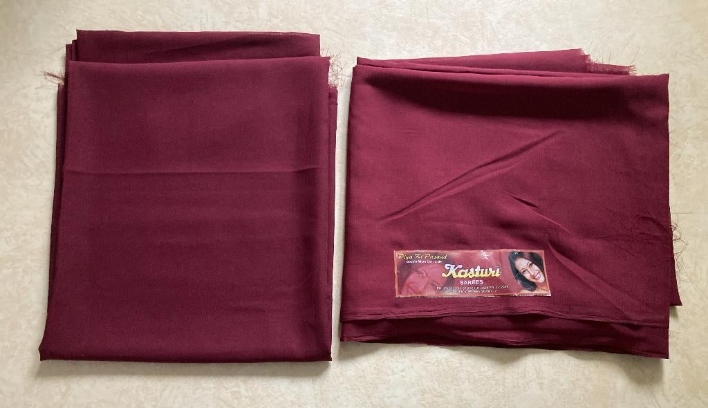 Stof India voor Sari bordeauxrood polyester 275x118 cm 2 st, Ophalen of Verzenden, 30 tot 120 cm, Polyester, Rood