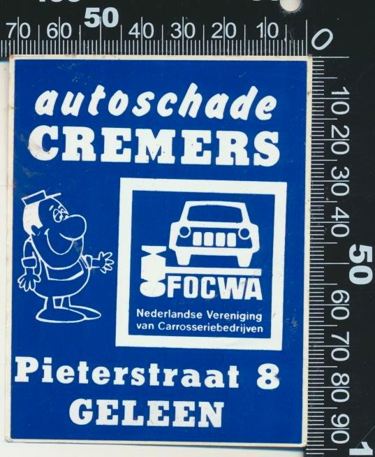 Sticker: Autoschade Cremers - Geleen, Verzamelen, Stickers, Zo goed als nieuw, Auto of Motor, Ophalen of Verzenden