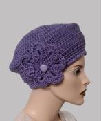 Handgemaakte Gehaakte Baret - Lila, Handgemaakt, Ophalen of Verzenden, Nieuw, Muts
