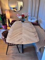 Ovale houten eettafel met stalen poten, Ophalen, Eikenhout, 200 cm of meer, 50 tot 100 cm