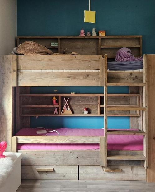 Steigerhouten stapelbed, Huis en Inrichting, Slaapkamer | Bedden, Zo goed als nieuw, Tweepersoons, Overige maten, Overige maten