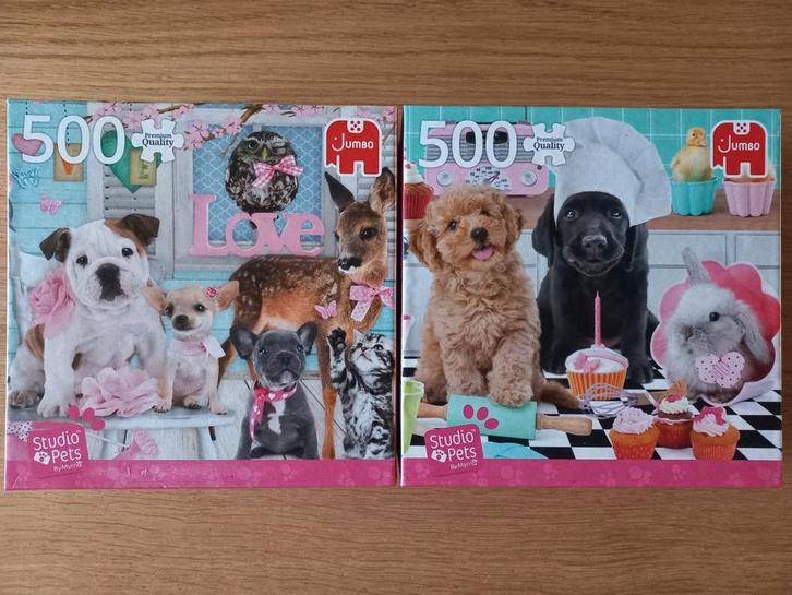 2x Jumbo puzzel 500, Studio Pets, 1 + 1 GRATIS*, samen €3,-, Hobby en Vrije tijd, Denksport en Puzzels, Gebruikt, 500 t/m 1500 stukjes
