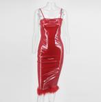 Rode leren jurk met nep bond wetlook jurkje leer 34 36 38 40, Kleding | Dames, Jurken, Nieuw, Verzenden, Rood