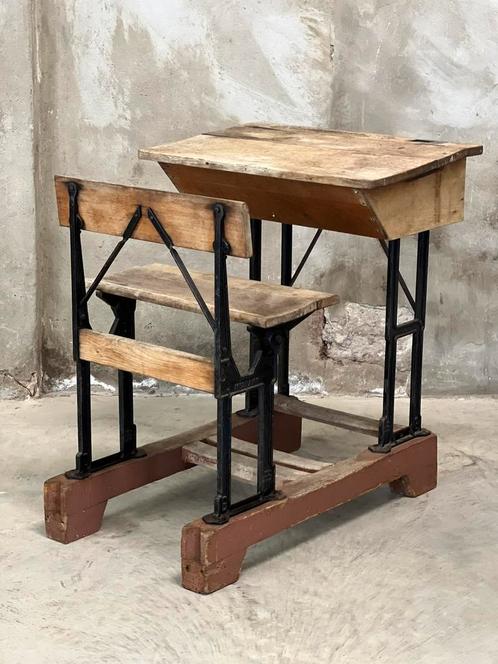 Antieke gietijzeren schoolbank, eiken, Antiek en Kunst, Antiek | Meubels | Stoelen en Banken, Ophalen