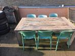 tuinset eiken tafel en kunststof stoelen, Tuin en Terras, Tuinsets en Loungesets, Ophalen, Gebruikt, Hardhout, Tuinset