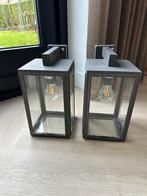 2 Industriële grijze buiten wandlampen met sensor, Tuin en Terras, Buitenverlichting, Wandlamp, Aluminium, Ophalen of Verzenden