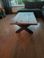 Massief Eiken Salontafel Wagon planken X-Poot, Ophalen, 100 tot 150 cm, 50 tot 100 cm, Zo goed als nieuw