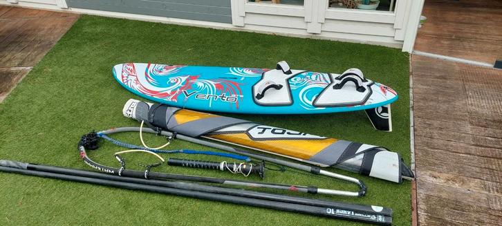 Complete Windsurfset te koop! F2 Vento, Watersport en Boten, Windsurfen, Gebruikt, Complete set, Minder dan 250 cm, Met vin(nen)