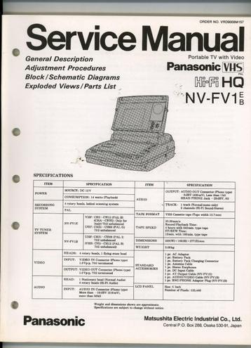 Diverse Panasonic service manuals beschikbaar voor biedingen