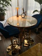 Art deco bartafel met marmerlook glasplaat en 2 barkrukken., Ophalen