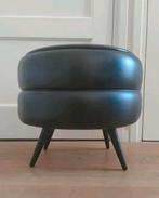 Vintage poef hocker naaidoos drankkastje kruk zwart skai, Verzenden, Rond, Minder dan 50 cm, Minder dan 50 cm