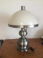 Vintage Tinnen Bureaulamp met Glazen Kap, Ophalen, Gebruikt, Metaal, Minder dan 50 cm