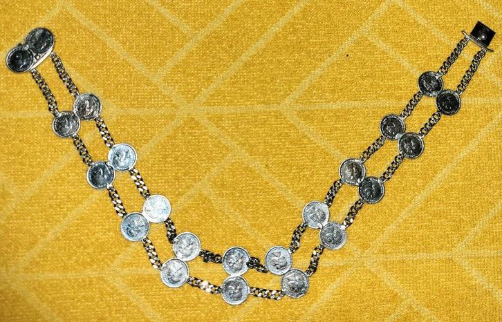 Zilveren munten armband of collier Koning Willem III, Antiek en Kunst, Antiek | Goud en Zilver, Zilver, Verzenden