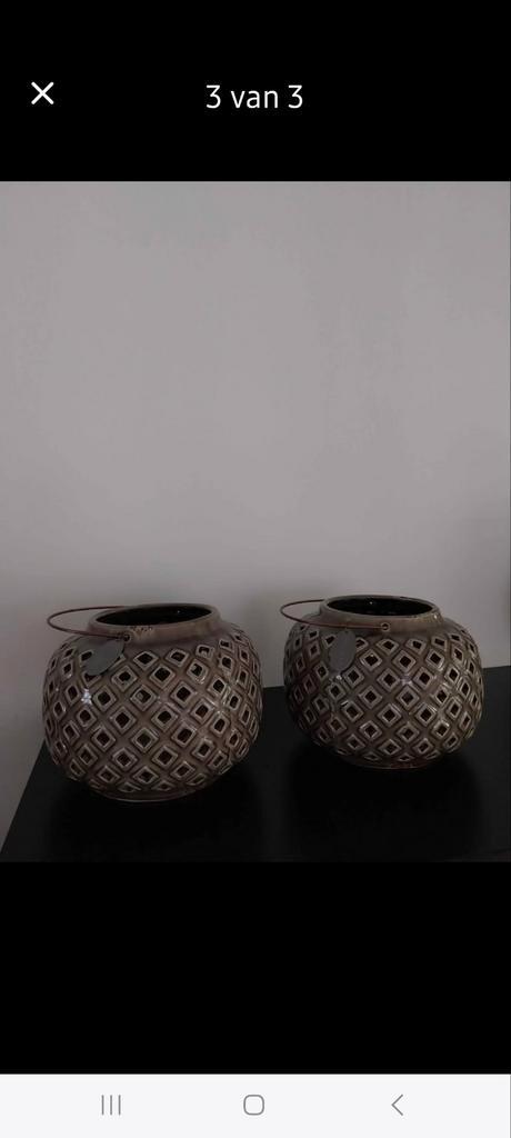 Riverdale Windlichten Taupe - Set van 2, Huis en Inrichting, Woonaccessoires | Kandelaars en Kaarsen, Zo goed als nieuw, Overige materialen