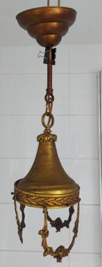 Koperen Jugendstil hanglamp kooi met dito plafondkapje, Ophalen of Verzenden, Koper