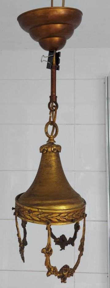 Koperen Jugendstil hanglamp kooi met dito plafondkapje beschikbaar voor biedingen