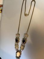 Antieke zilveren set, collier + armband, met camee + granaat, Verzenden, Zilver, Overige typen, Met edelsteen