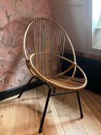 Vintage Bamboe Stoel met Riet Zitting, Ophalen, Gebruikt, Bruin, Riet of Rotan