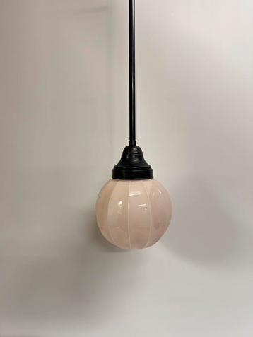 Vintage hanglamp Art Deco roze glas luxe verstelbare pendule beschikbaar voor biedingen