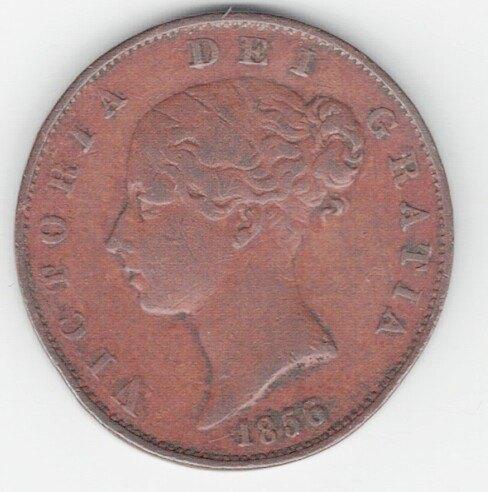 25-2417 Engeland 1/2 penny 1856, Postzegels en Munten, Munten | Europa | Niet-Euromunten, Losse munt, Overige landen, Verzenden
