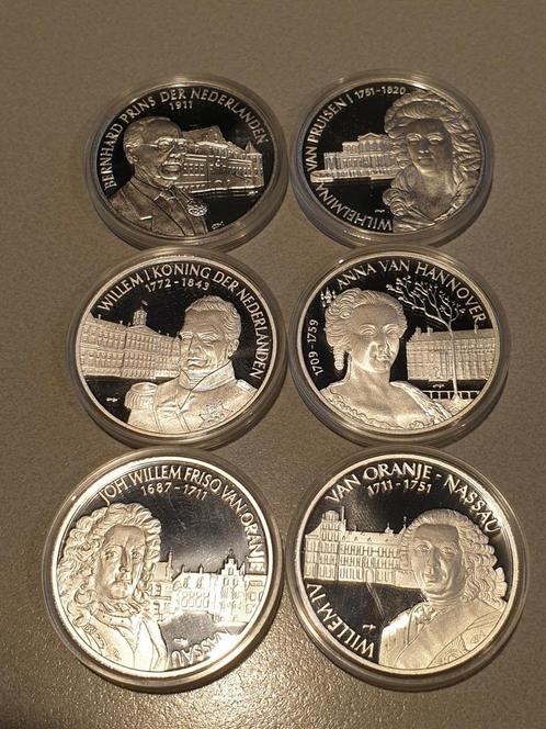 6 penningen Koningshuis, elk 25 gram 0.925 zilver (6), Postzegels en Munten, Penningen en Medailles, Zilver, Ophalen of Verzenden