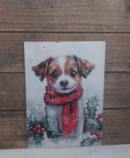 Kerst-kaart hondje in de sneeuw met sjaal & hulst, Ophalen of Verzenden, 1980 tot heden, Ongelopen, Feest(dag)
