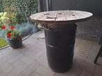 Industriële statafel van olievat en kabelhaspel, Tuin en Terras, Ophalen, Gebruikt, Rond, Metaal