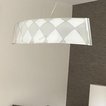 Set glazen hanglamp en bureau/kast lamp beschikbaar voor biedingen