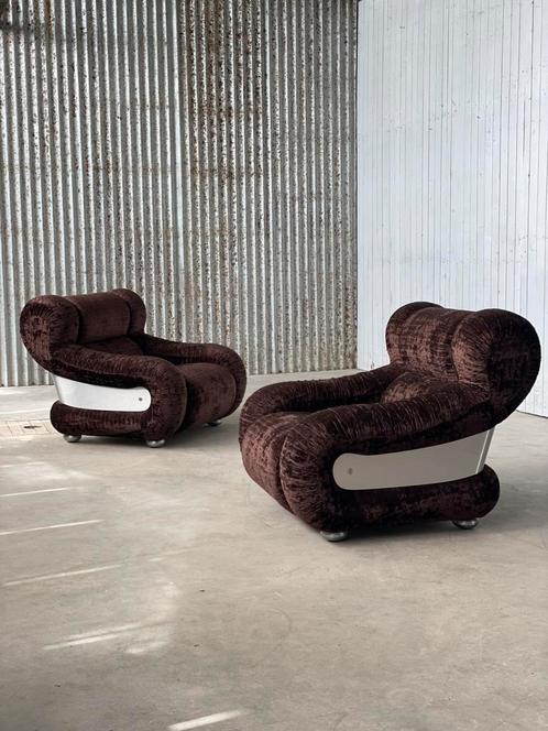 Vintage italiaans design fautueils 1970 space age ribstof, Huis en Inrichting, Fauteuils, Gebruikt, Ophalen