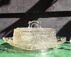 Vintage Glazen Botervloot met Stolp, reliëf geslepen glas, Ophalen of Verzenden