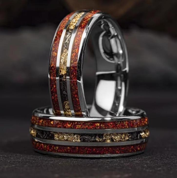 Trouwringen wolfraam met rood Opaal en zilver kleur - Ryann, Sieraden, Tassen en Uiterlijk, Ringen, Nieuw, Dame of Heer, Overige kleuren