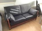 Kersenhouten met zwart soepel leer 2 1/2 zit bankstel, Ophalen, 150 tot 200 cm, Tweepersoons, Zo goed als nieuw