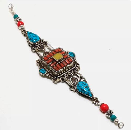 Prachtige Tibetaans zilveren armband met Turkoois., Sieraden, Tassen en Uiterlijk, Armbanden, Ophalen of Verzenden
