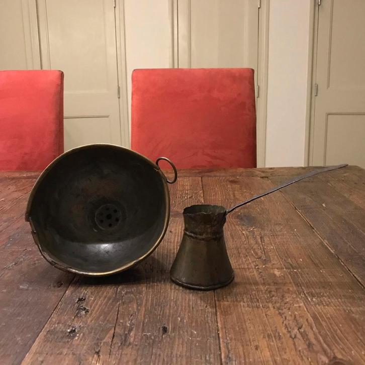 Antieke koperen trechter met schenkkannetje, Antiek en Kunst, Antiek | Keukenbenodigdheden, Ophalen of Verzenden
