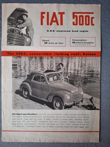 Leaflet FIAT 500C Convertible Saloon - Ca. 1951 EN. beschikbaar voor biedingen