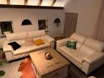 Witte leren banken set, Huis en Inrichting, Ophalen, Gebruikt, Driepersoons, Rechte bank