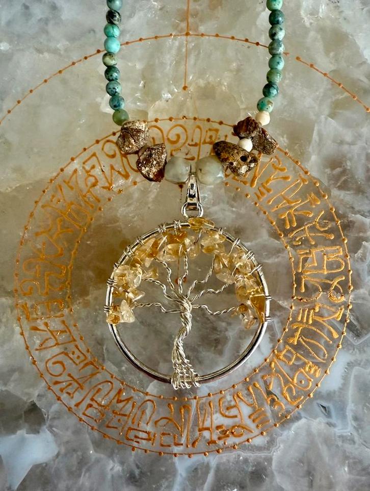 Levensboom hanger met Amber en Turkoois, Sieraden, Tassen en Uiterlijk, Edelstenen, Nieuw, Ophalen of Verzenden