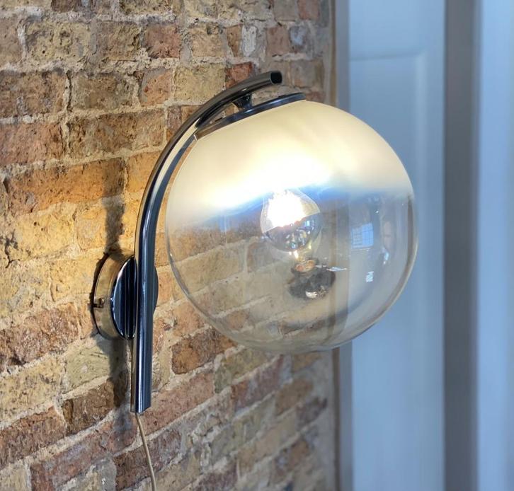 Vintage Italiaans Design Murano Targetti Sankey wandlamp, Huis en Inrichting, Lampen | Wandlampen, Zo goed als nieuw, Glas, Metaal